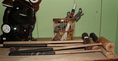 Lot 384 - Assorted croquet mallets, balls, muskets etc