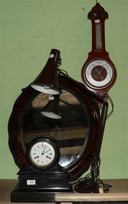 Lot 385 - A 19th century black slate striking mantel clock together with an angle poise lamp, a a...