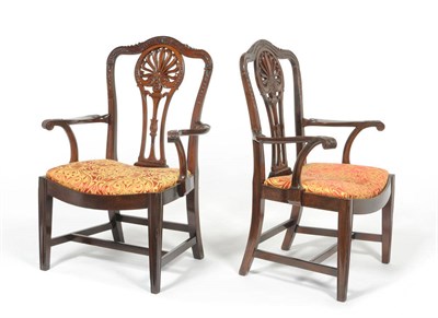 Lot 1337 - A Pair of George III Style Mahogany Open Armchairs, bearing label S & H Jewell, Holborn,...