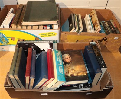 Lot 407 - A collection of books in three boxes, predominantly naval related