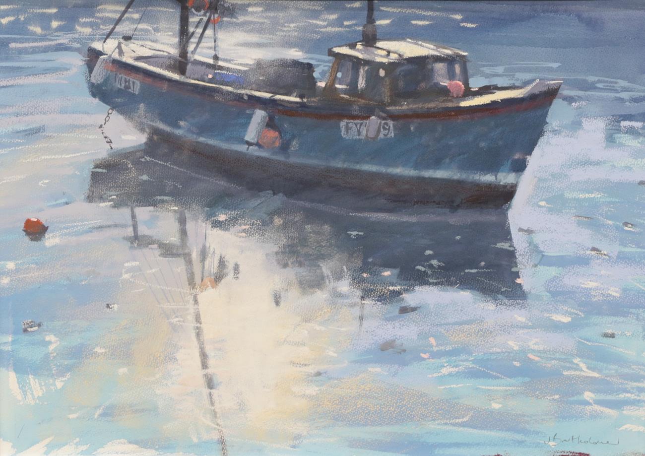 Lot 1007 - James Bartholomew RSMA (Contemporary) ''Evening Sun, Blue Boat'' Signed, pastel, 49.5cm by 69cm...