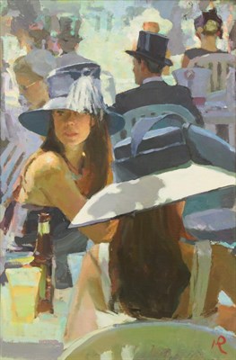 Lot 1022 - Mark Rowbotham (b.1959) ''Ascot Afternoon'' Initialled, oil on board, 60cm by 39cm  Artist's Resale