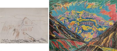 Lot 1032 - Miguel Doura (b.1962) Argentine  ''Aconcagua Road 5am - My Record 2006'' Oil pastel on paper,...