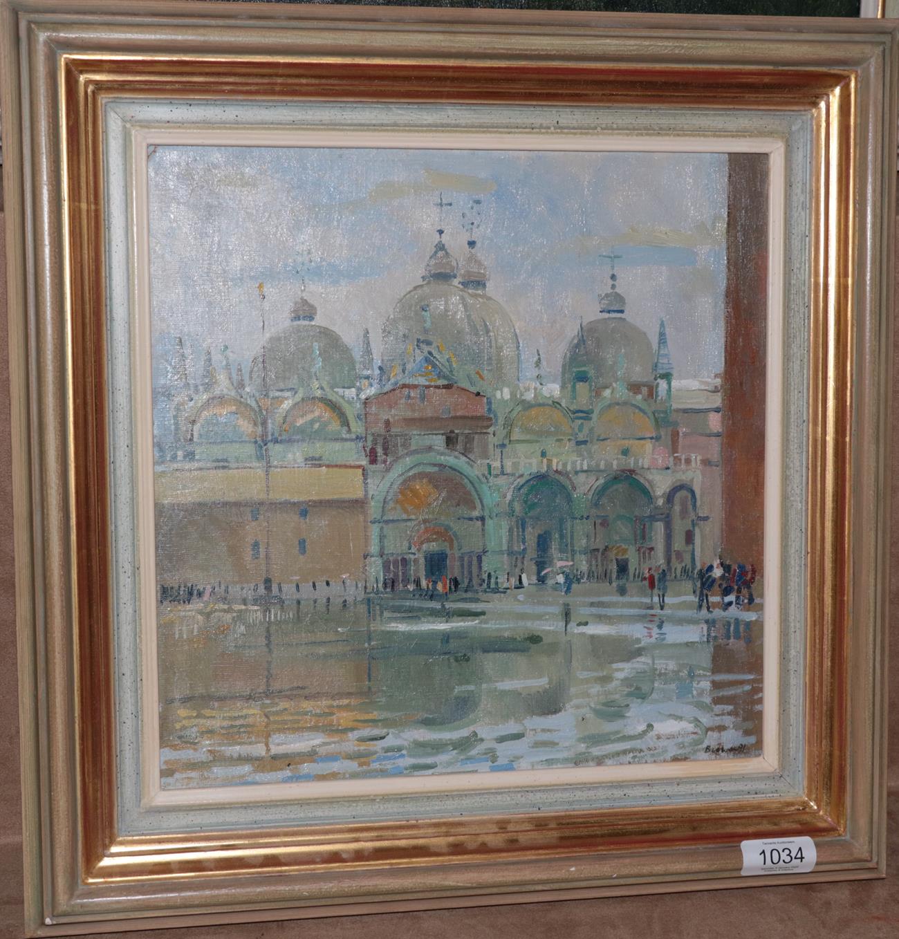 Lot 1034 - Bob Brown NEAC (b.1936) ''St Marks Square, Autumn'' Signed and dated (19)91, oil on board, 30cm...