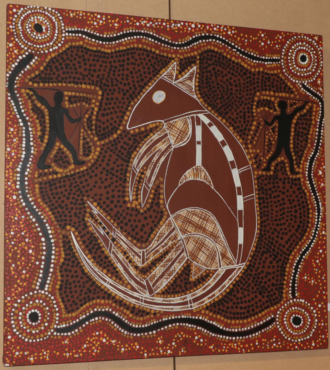 Lot 1039 - Leigh Milajew (Contemporary) Australian Windaru and Karbama go hunting, 1992 Oil on canvas,...