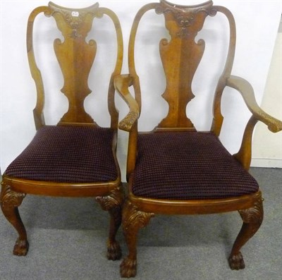 Lot 1345 - A Set of Eight Early Georgian Style Walnut Dining Chairs, early 20th century, with scrolling...