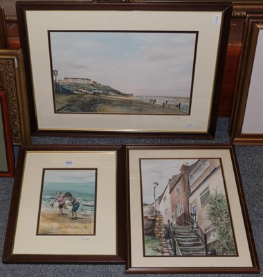 Lot 1061 - Carol Fawcett (20th century) Saltburn signed watercolour together with two further examples by...