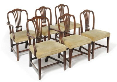 Lot 1347 - A Set of Six George III Mahogany Dining Chairs, late 18th century, the shaped top rail above a...