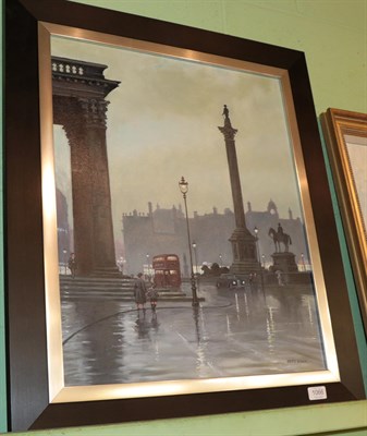 Lot 1066 - Steven Scholes (b.1952) ''Trafalgar Square London 1958'', oil on canvas, 20cm by 24cm