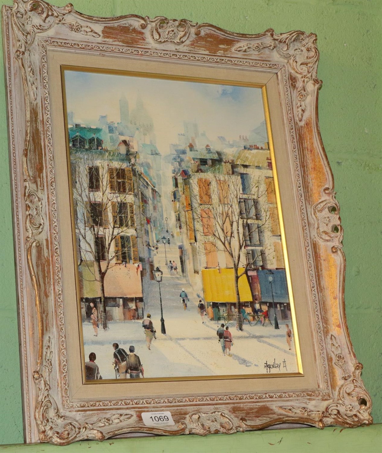 Lot 1069 - Jorge Aguilar-Agon (b.1936) Spanish, Steps up to Montmartre, signed, oil on canvas, 39.5cm by...