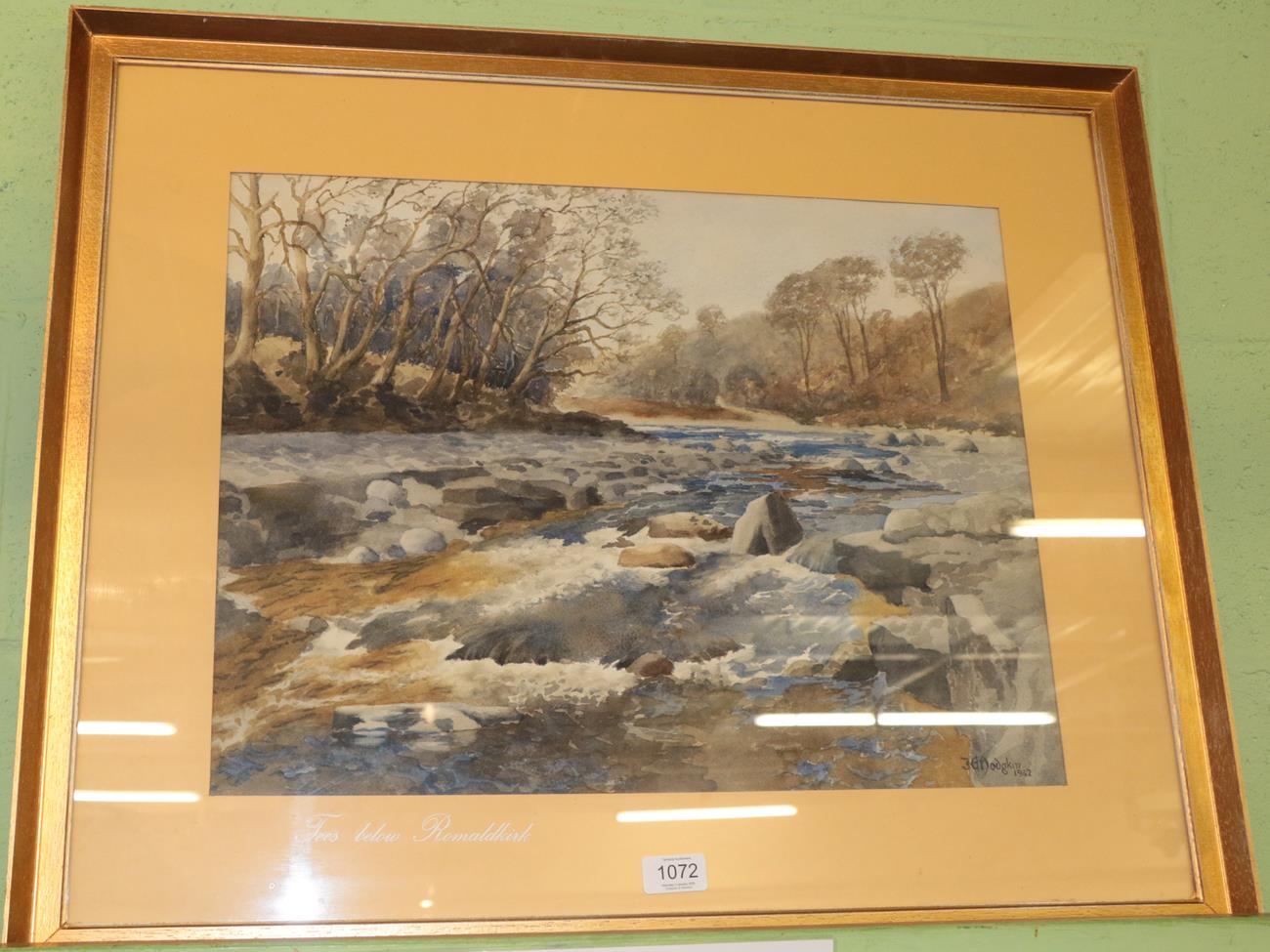Lot 1072 - Jonathan Edward Hodgkin RBA (1875-1953) River Tees below Romaldkirk, 1942, watercolour, 39cm by...