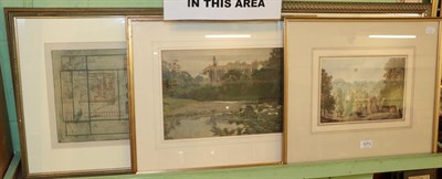 Lot 1073 - Two watercolours depicting abbey ruins in a woodland landscape and two limited edition prints...