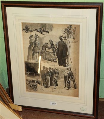 Lot 1088 - Alfred Chantry Corbould (1852-1920) ''Admiration - A Sketch by the Post Office''  Signed, pen...