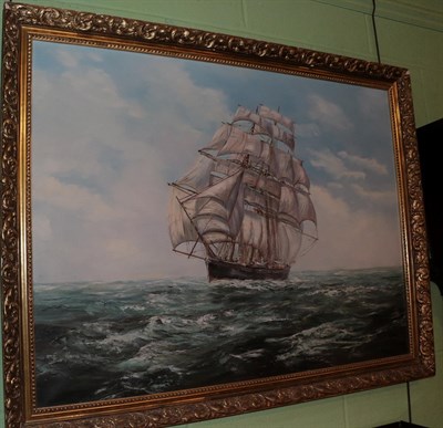 Lot 1108 - John Corcoran (b.1942) Masted sailing ship in open waters, signed, oil on canvas