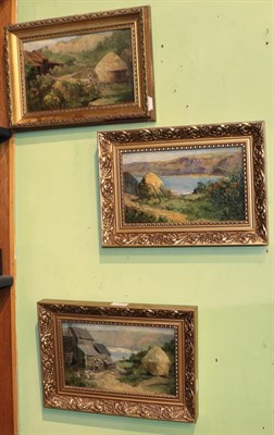 Lot 1111 - James Watson, Coastal scenes with haystacks, a pair, signed, oil on panel; together with...