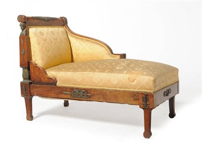 Lot 1357 - A French Empire Style Mahogany Day Bed, mid 19th century, the back, arm and seat in yellow...