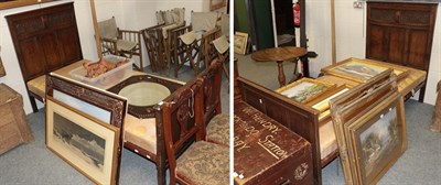 Lot 1180 - A pair of single oak bed ends with linen fold carving, two bed bases and four metal supports