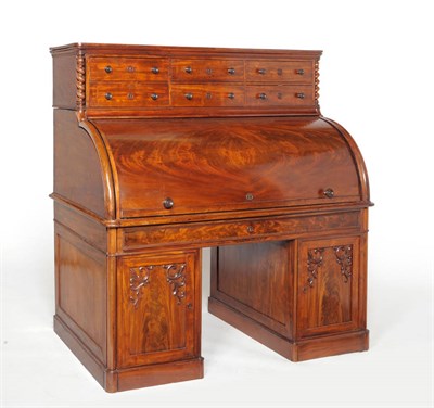 Lot 1359 - An Impressive Mahogany Continental Bureau, late 19th century, with six frieze drawers above a...