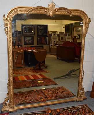 Lot 1210 - Large 19th century gilt and gesso over mantle mirror, 171cm high