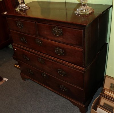 Lot 1226 - An 18th century mahogany chest on chest, two short over three long drawers, bracket supports, 109cm