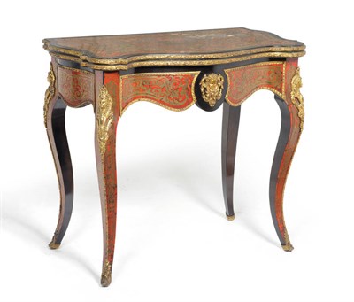 Lot 1367 - A French Napoleon III Red Tortoiseshell, Ebonised and Brass Inlaid Foldover Card Table, 3rd quarter