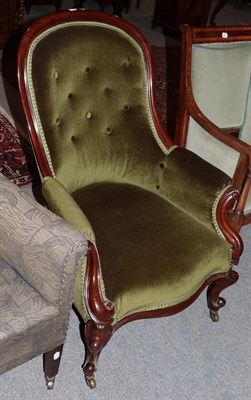 Lot 1277 - A Victorian mahogany framed green buttoned armchair