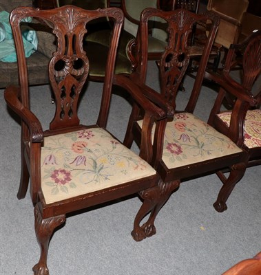 Lot 1279 - Pair of mahogany tapestry seat Chippendale style armchairs