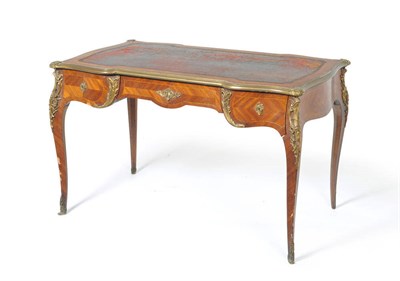 Lot 1372 - A Louis XV Style Kingwood, Mahogany and Gilt Metal Mounted Bureau Plat, circa 1860, the centre...