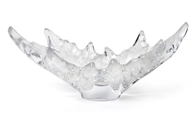 Lot 1013 - A Lalique Frosted and Clear Glass Champs Elysees Bowl, post 1951, moulded with leaves, signed...