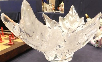 Lot 1013 - A Lalique Frosted and Clear Glass Champs Elysees Bowl, post 1951, moulded with leaves, signed...