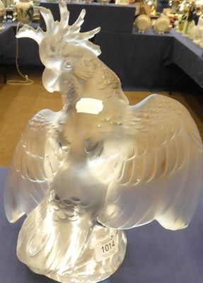 Lot 1014 - A Lalique Frosted and Clear Glass Model of a Cockatoo, 2nd half 20th century, No.11621, signed...