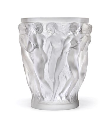 Lot 1016 - A Lalique Frosted Glass Bacchantes Vase, post 1945, the tapered body modelled with a frieze of...