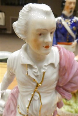 Lot 1030 - ^ A Derby Porcelain Figure of John Wilkes, circa 1775, standing leaning on a pedestal with the Bill