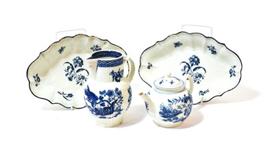 Lot 1031 - ^ A Pair of Worcester Porcelain Fluted Oval Dishes, circa 1775, printed in underglaze blue with the