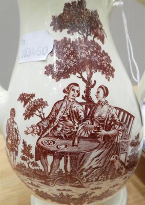 Lot 1036 - ^ A Creamware Coffee Pot and Cover, circa 1770, of baluster form, printed in brown with the Tea...