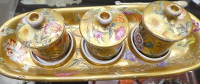 Lot 1041 - A Spode Porcelain Deskstand, circa 1806, of tray form, floral decoration, gilt ground, four...