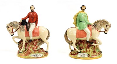 Lot 1045 - A Pair of Staffordshire Pottery Equestrian Figures of Garibaldi and Victor Emanuel, mid 19th...