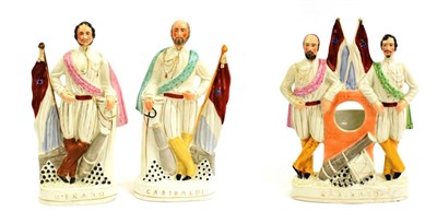 Lot 1046 - A Staffordshire Pottery Figure Group of Garibaldi and Colonel Peard, mid 19th century, 33cm...