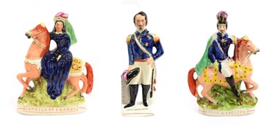 Lot 1049 - A Pair of Staffordshire Pottery Equestrian Figures of Louis Napoleon and the Empress of France, mid