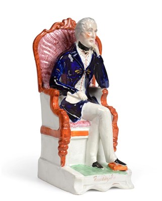 Lot 1054 - A Staffordshire Pottery Figure of the Duke of Wellington, mid 19th century, seated, 30cm high...