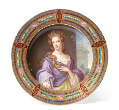 Lot 1079 - A Vienna Style Porcelain Soup Plate, late 19th century, painted with a portrait of Jane Hyde...