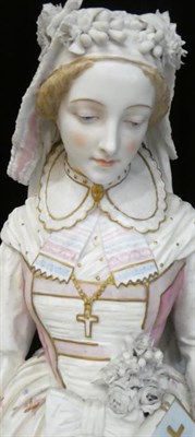 Lot 1081 - A Vion & Baury Bisque Porcelain Figure of a Maiden, late 19th century, dressed in Renaissance...