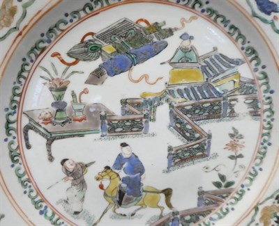 Lot 1088 - A Set of Four Chinese Porcelain Plates, Kangxi, painted in famille verte enamels with figures...