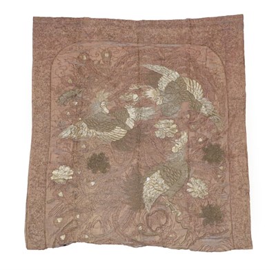 Lot 1098 - An Oriental Silk and Metal Thread Panel, probably Japan, late 19th/early 20th century, the...