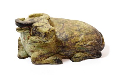 Lot 1103 - A Chinese Jade Figure of a Recumbent Buffalo, in Ming style, 33cm wide