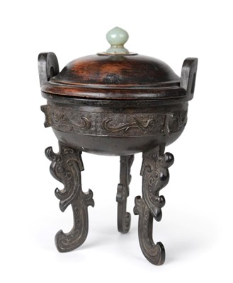 Lot 1105 - A Chinese Bronze Censer, Xuande reign mark but not of the period, of semi-ovoid form with a...