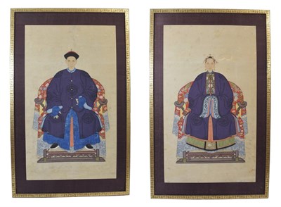 Lot 1108 - Chinese School (Qing Dynasty) Portraits of Ancestors wearing traditional robes, sitting in...