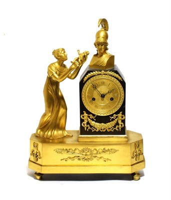 Lot 1133 - A French Bronze Ormolu Striking Mantel Clock, circa 1830, case is depicting a figure of a lady...