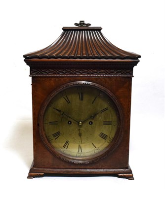 Lot 1137 - ~ A Mahogany Striking Table Clock, 19th century, pagoda pediment with carrying handle, pierced side