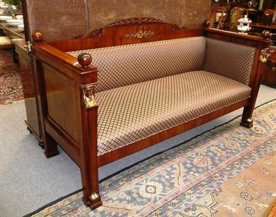 Lot 1390 - A Mahogany and Parcel Gilt Settee, Low Countries, 2nd quarter 19th century, with padded back...